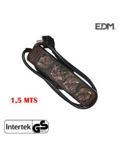 Base multiple 4 tomas schuko 1,5m 3x1,5mm  negra 8425998410075 41007 EDM