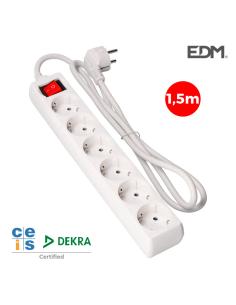 Base multiple 6 tomas schuko con interruptor 1,5m 3x1,5mm 8425998410129 41012 EDM