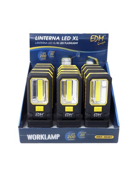 Linterna led cob 3 leds xl de 200lm. con gancho e iman 3xaaa (pilas incluidas) edm 8425998363876 36387 EDM
