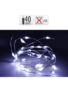 Guirnalda a pilas  fija 40 leds cable alambre plateado luz blanco frio 2,20m 8718158684325 71333 EDM 2