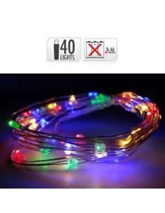 Guirnalda a pilas  fija 40 leds cable alambre plateado luz multicolor 2,20m 8718158684387 71334 EDM 2