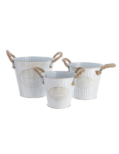 Cubo de zinc con asa de cuerda set de 3 unid ø20x17cm ø17x15cm ø15x13cm. 8719152885589 83086 DECORIS