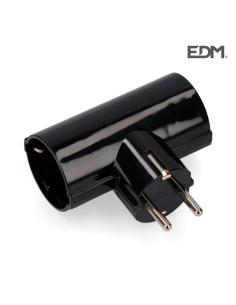 Clavija doble negra blister  con baquelita t/tl 16a 250v edm 8434259007022 E40058 EDM