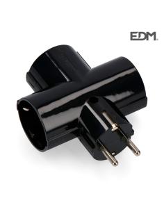 Clavija triple negra blister  con baquelita t/tl 16a 250v edm 8434259007039 E40059 EDM