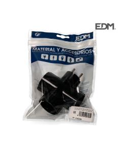 Clavija triple negra blister  con baquelita t/tl 16a 250v edm 8434259007039 E40059 EDM 2