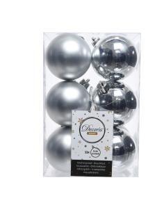 Caja de 12 bolas plata decorativas para arbol de navidad ø6cm 8716128589991 71870 DECORIS