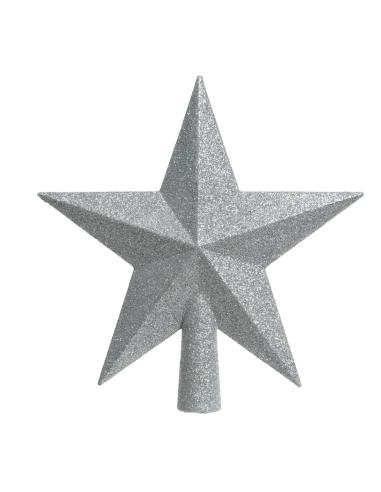 Estrella plateada para arbol de navidad 19x4,2x19cm 8717427449627 71873 DECORIS
