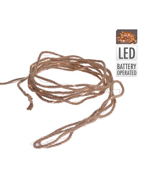 Guirnalda a pilas fija 30 microleds cuerda de yute luz blanco calido 5,03m 8719987740183 71207 EDM