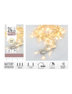Guirnalda a pilas multifuncion 24 leds cable transparente luz blanco calido 2,30m 8719212260912 72082 EDM 2