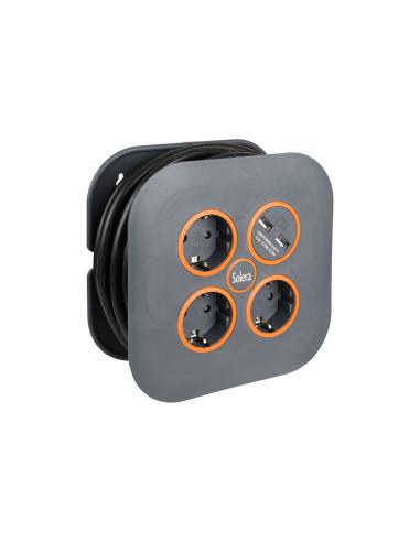 Enrollacables con 3 bases 2p+t y 2 usb solera 7321usb 8423220221826 20017 SOLERA