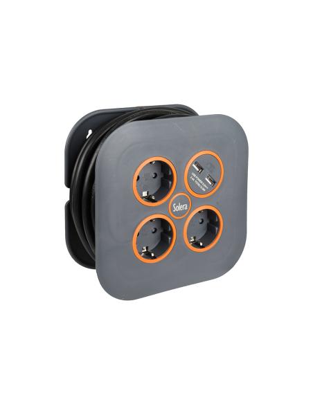 Enrollacables con 3 bases 2p+t y 2 usb solera 7321usb 8423220221826 20017 SOLERA