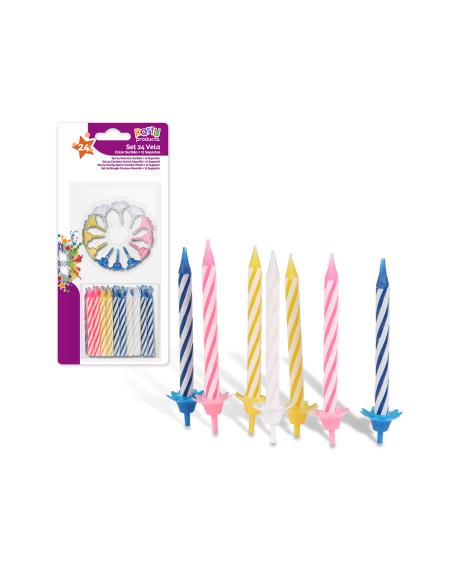 Pack 24ud velas+12 soportes colores surtidos best products party 8424345680444 77036 BEST PRODUCTS PARTY