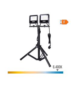Foco proyector led con tripode 2x30w 2x2370lm 6400k luz fria black series edm 8425998704143 70414 EDM