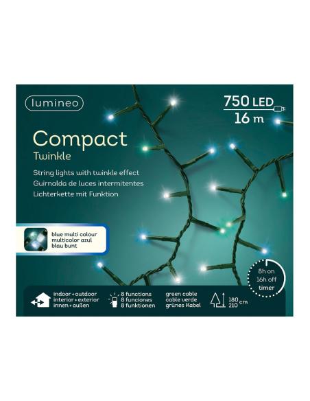 Guirnalda led compact parpadeante colores blanco, azul y turquesa 750l cable verde 21m 8720194605554 72385 EDM