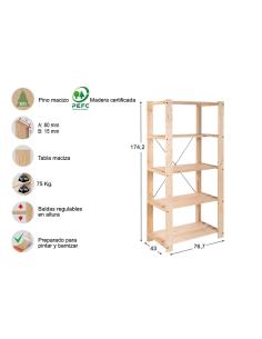 Estanteria alistonada evolution 5 175x76,7x43cm pino macizo astigarraga 8422341699156 75260 ASTIGARRAGA