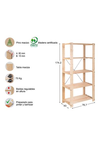 Estanteria alistonada evolution 5 175x76,7x43cm pino macizo astigarraga 8422341699156 75260 ASTIGARRAGA