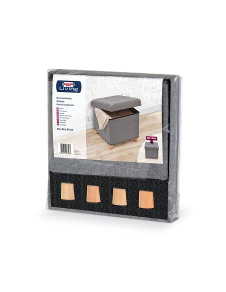 Puf almacenaje gris con patas de madera 38x38x34cm 8001410077288 83518 DOMO PACK LIVING