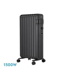 Radiador Aceite Polonia 1500w Negro Aletas Cerradas 7elementos 3potencias Antivuelco Prot.seguridad 63,5x37,5x24,5cm