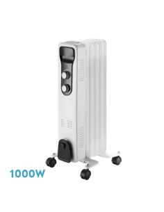 Radiador Aceite Brasilia 1000w 5elementos Blanco/negro 3potencias Antivuelco Termostato Reg.seguridad Asa 59,5x25,5x24cm