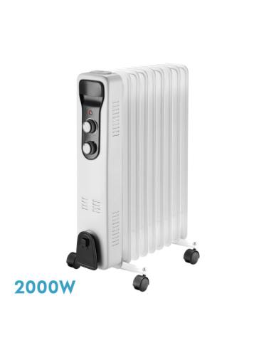 Radiador Aceite Brasilia 2000w 9elementos Blanco/negro 3potencias Antivuelco Termostato Reg.seguridad Asa 59,5x40,5x24cm