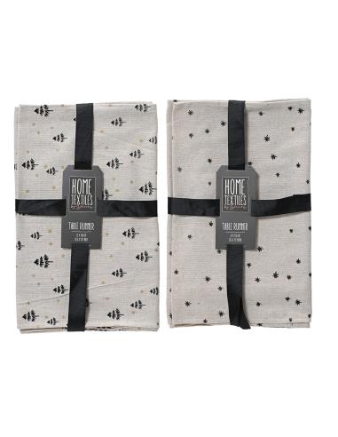 Camino de mesa gris con estampados en negro, 2 modelos, 32x0,5x150cm. basics 8720725615137 72573 BASICS