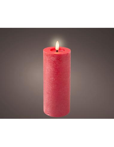 Vela de cera led color roja, superficie rústica con pintura en aerosol, ø7x19cm. lumineo 8720194778111 72664 LUMINEO