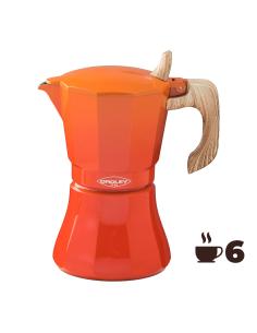 Cafetera de aluminio de 6 tazas mod: "petra" color naranja oroley 8413956952194 78667 OROLEY