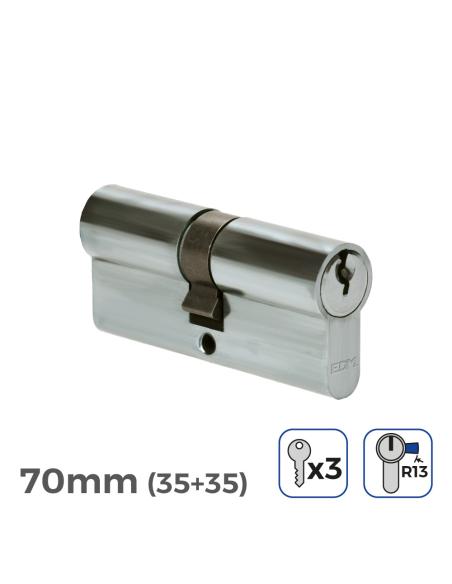 Bombin niquel 70mm (35+35mm) leva corta r13 con 3 llaves de serreta incluidas edm 8425998851793 85179 EDM