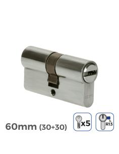 Bombin niquel 60mm (30+30mm) leva corta r13 con 5 llaves seguridad incluidas edm 8425998851809 85180 EDM