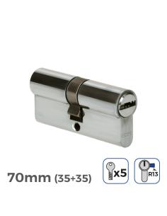 Bombin niquel 70mm (35+35mm) leva corta r13 con 5 llaves seguridad incluidas edm 8425998851823 85182 EDM