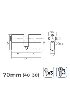 Bombin de laton 70mm (40+30mm) leva corta r13 con 3 llaves de serreta incluidas edm 8425998851847 85184 EDM 2