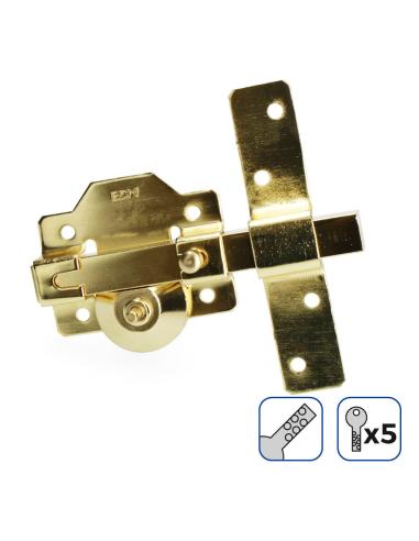 Cerrojo de superficie color dorado con cilindro redondo seguridad y pestillo apertura edm 8425998851977 85197 EDM