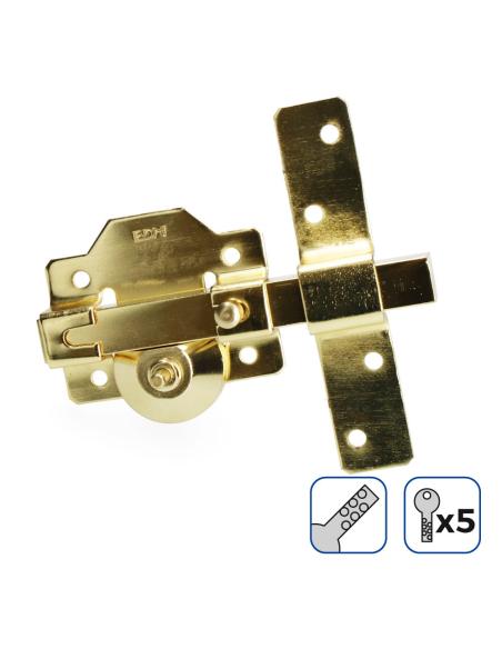 Cerrojo de superficie color dorado con cilindro redondo seguridad y pestillo apertura edm 8425998851977 85197 EDM