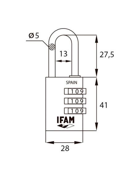 Candado col combi30 amarillo 30mm. arco ø5mm. con combinación. ifam 8420078432169 87657 IFAM