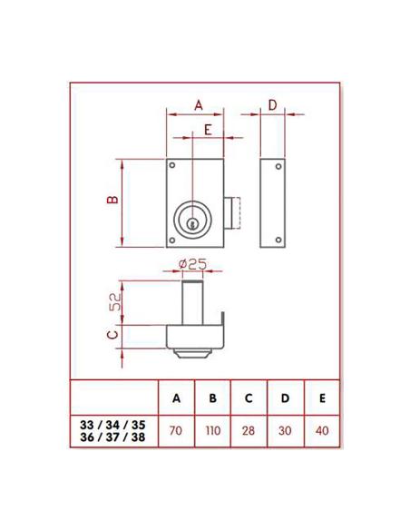 Cerradura de sobreponer solo llave. izquierda jis 33-7i jis 8422463033722 88566 JIS