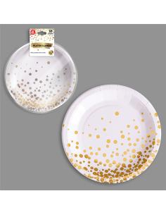 Plato llano cartón ø22,5 cm, blanco / dorado. 10 unidades 8445147301306 29001 BEST PRODUCTS