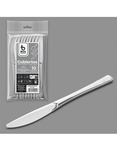 Cuchillo reutilizable 20 cm, plata. 10 unidades 8424345100546 29011 BEST PRODUCTS