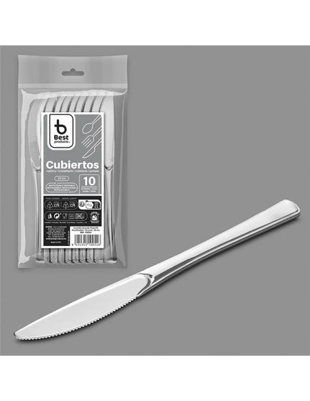 Cuchillo reutilizable 20 cm, plata. 10 unidades 8424345100546 29011 BEST PRODUCTS