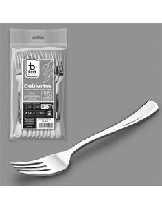 Tenedor reutilizable 18,5 cm, plata. 10 unidades 8424345100560 29012 BEST PRODUCTS