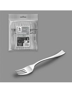Tenedor degustación reutilizable 10 cm, plata. 24 unidades 8424345100621 29013 BEST PRODUCTS