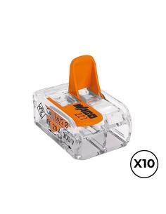 Conector rápido con palanca 2 conductores, ø maximo 4 mm², 450 v , 32 a transparente 13,2 x 18,6 x 8,4 mm. contiene 10 unidades 