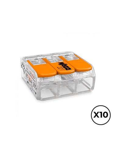 Conector rapido con palanca 3 conductores, ø maximo 4 mm², 450 v , 32 a transparente 18,8 x 18,6 x 8,4 mm. contiene 10 unidades 