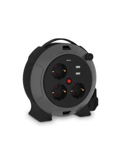 Enrollacables con 2 usb a, 3 tomas 2p+tt schuko, 16 a, 230 v~, h05vv-f 3 g 1,5 mm², 5 m, negro/gris 8412852980355 20156 SIMON