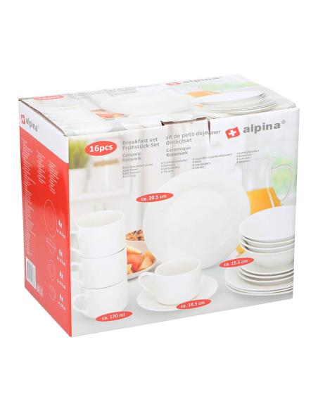 Vajilla desayuno blanca cerámica 16 piezas 8711252160337 29041 ALPINA