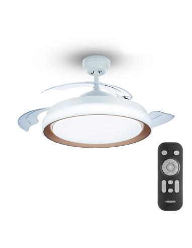 Ventilador de techo de led modelo atlas. color dorado. potencia: 28+35w aspas: ø106cm con mando a distancia philips 871951440853