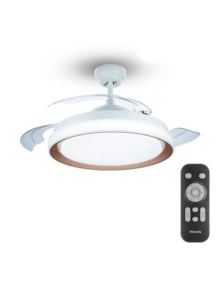 Ventilador de techo de led modelo atlas. color dorado. potencia: 28+35w aspas: ø106cm con mando a distancia philips 871951440853