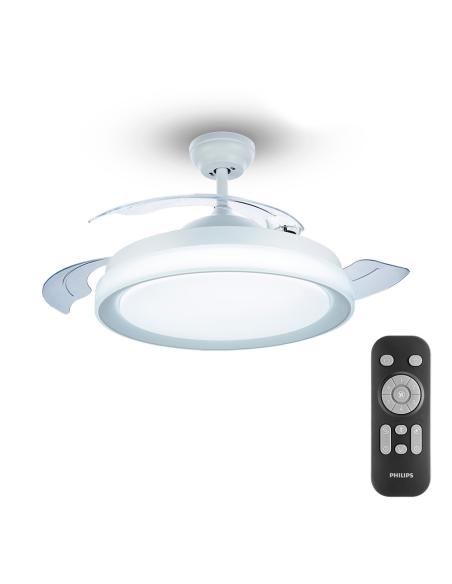 Ventilador de techo de led modelo atlas. color blanco. potencia: 28+35w aspas: ø106cm con mando a distancia philips 871951440849