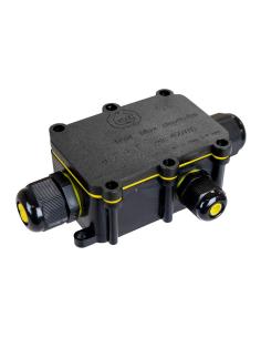 Caja de empalmes aerea para exterior estanca con 3 prensaestopas ip68 para exterior 8x5,2x3,7cm black series solera (retractilad