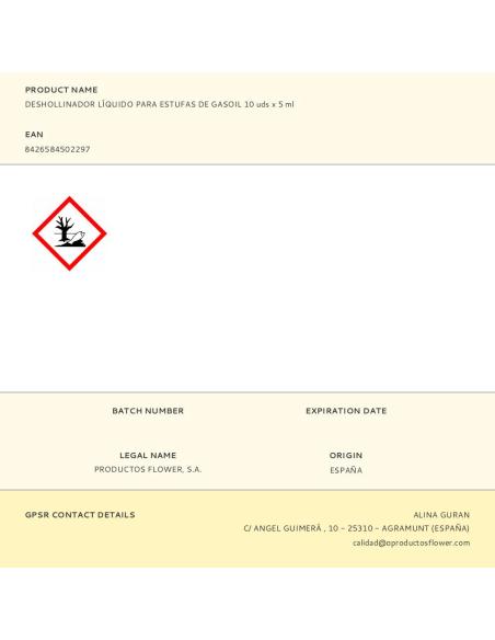 Deshollinador líquido para estufas de gasoil 10 uds x 5 ml 8426584502297 74448 FLOWER