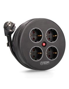 Enrollacables con 4 tomas 2p+t schuko, con protección, 16 a 250 v, cable h05vv-f 3g1,5mm² de 5 m, negro 8425998200294 20029 EDM